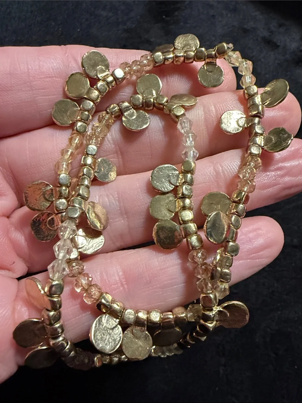 Artisan Gold Tone Disc Charm Crystal Beaded Bracelets Set of 2